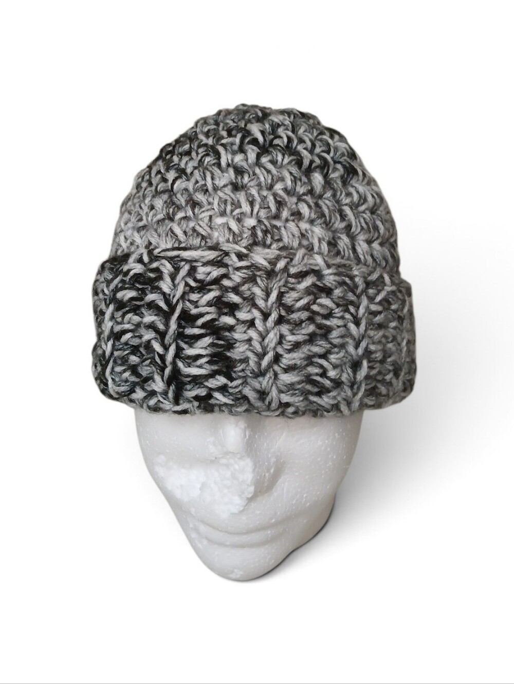 Handmade Gray/Black Mix Crochet Beanie